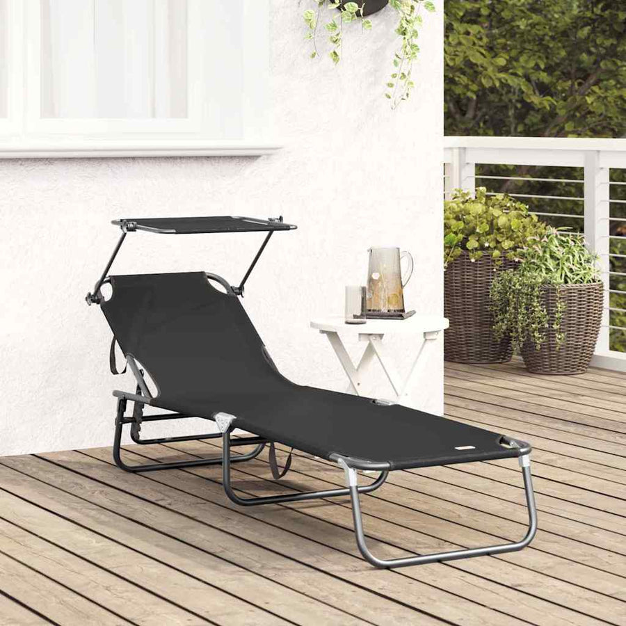 Opvouwbare zonnebed Zwart 190 x 57 x 81 cm oxford