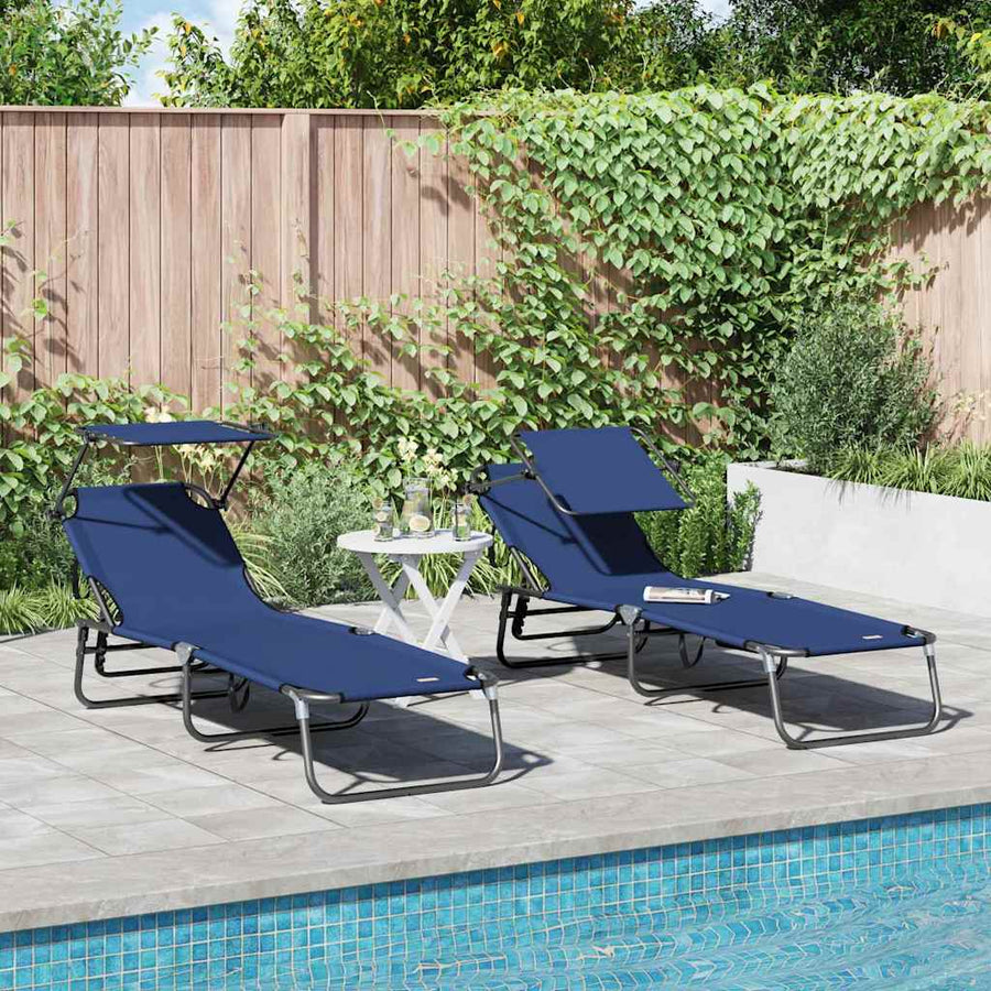 Opvouwbare zonnebed 2 pcs Blauw 190 x 57 x 81 cm oxford