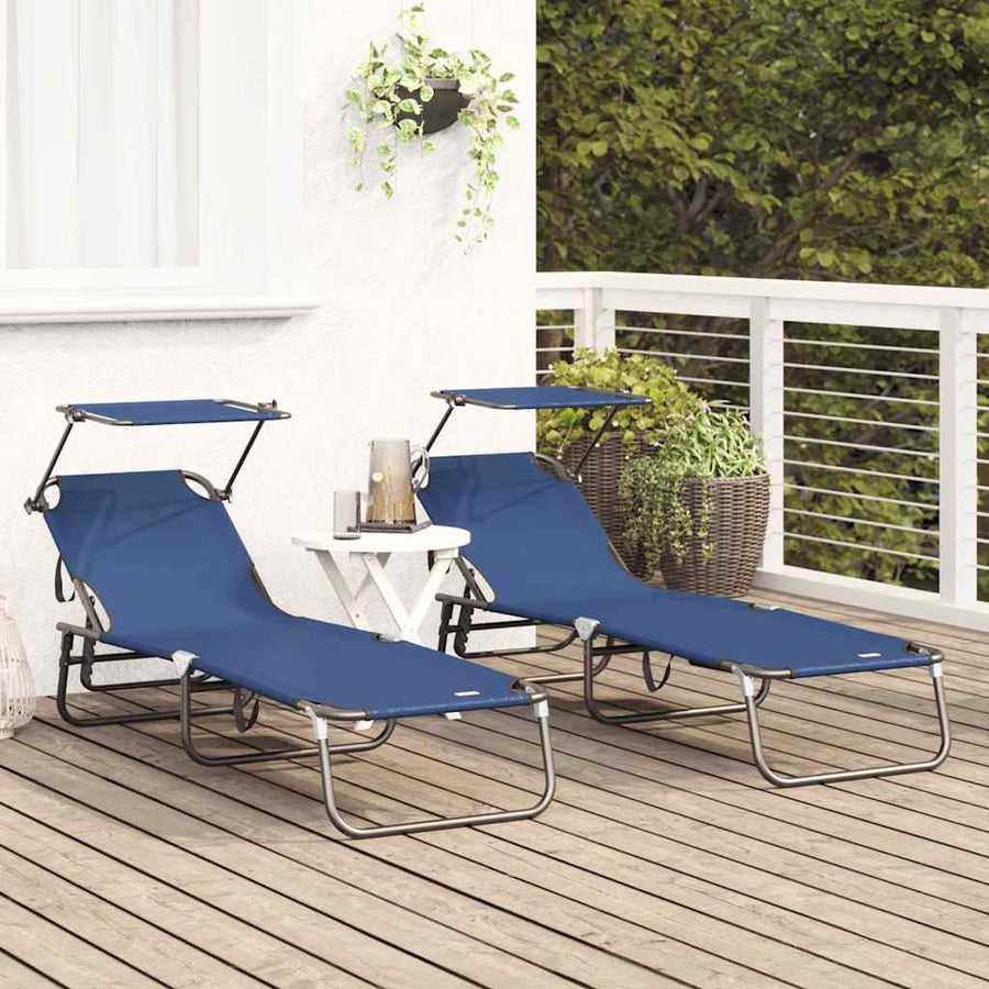 Opvouwbare zonnebed 2 pcs Blauw 190 x 57 x 81 cm oxford