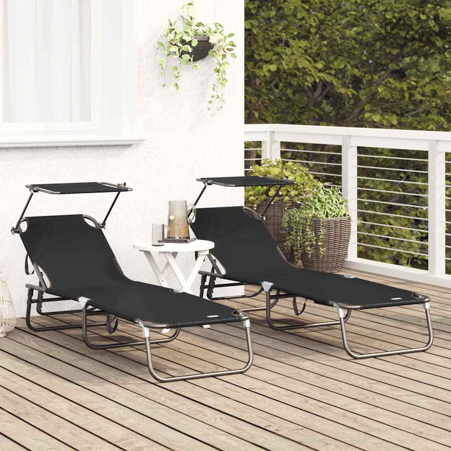 Opvouwbare zonnebed 2 pcs Zwart 190 x 57 x 81 cm oxford