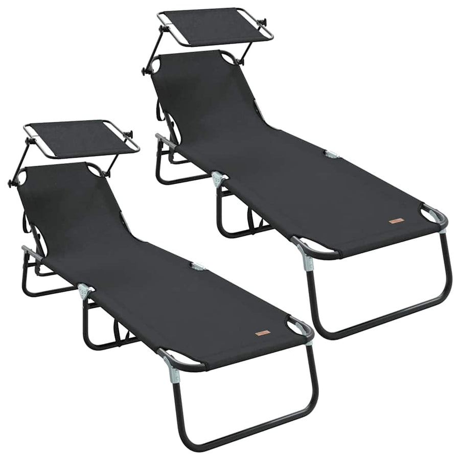 Opvouwbare zonnebed 2 pcs Zwart 190 x 57 x 81 cm oxford