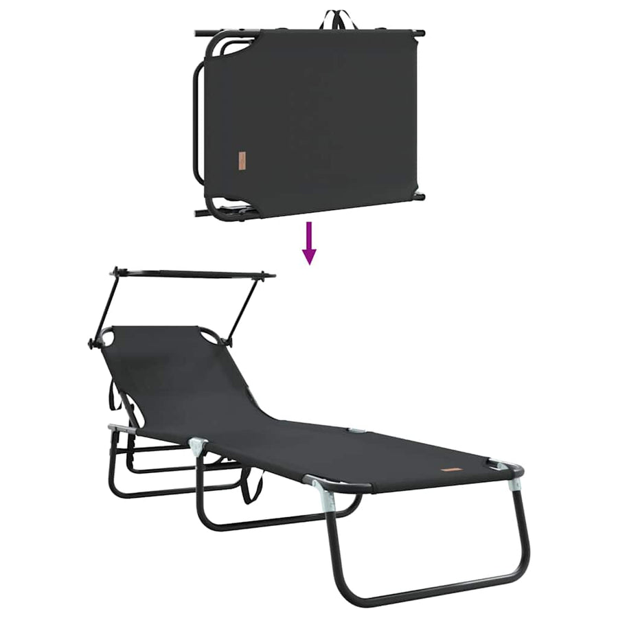 Opvouwbare zonnebed 2 pcs Zwart 190 x 57 x 81 cm oxford