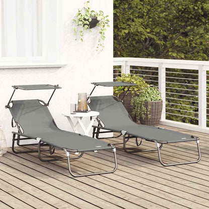 Opvouwbare zonnebed 2 pcs Grijs 190 x 57 x 81 cm oxford