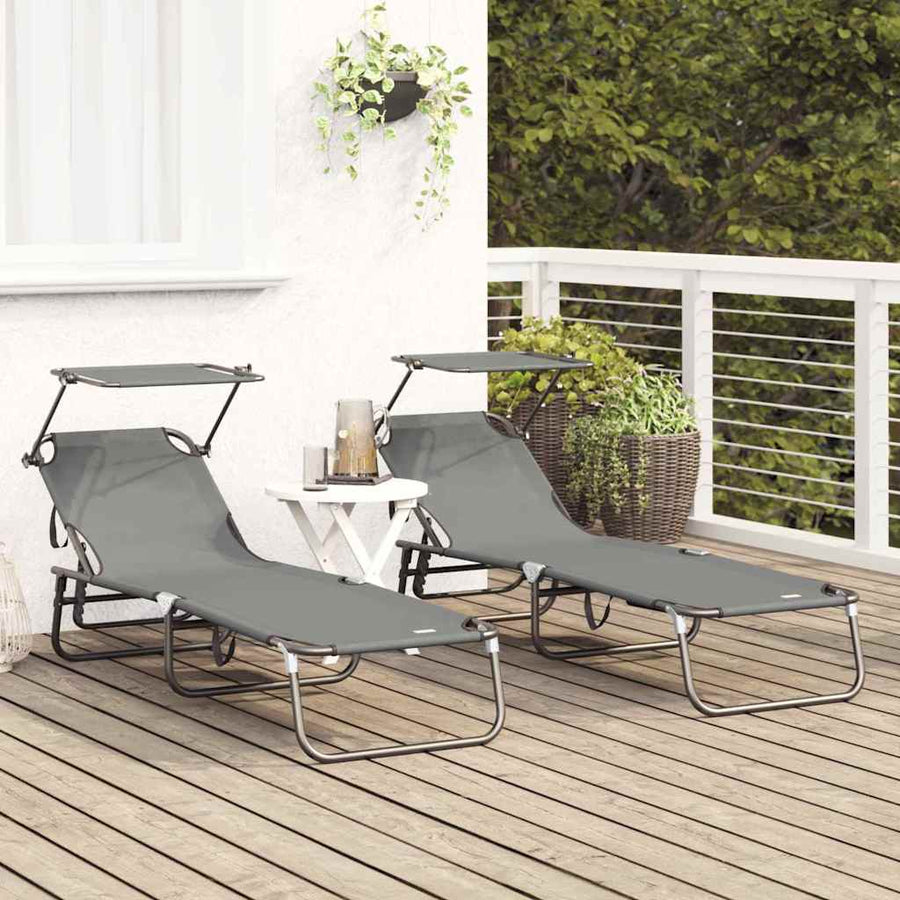 Opvouwbare zonnebed 2 pcs Grijs 190 x 57 x 81 cm oxford
