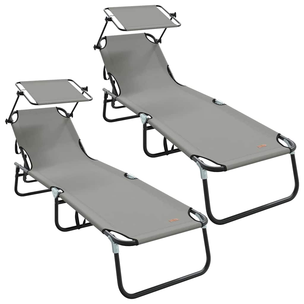 Opvouwbare zonnebed 2 pcs Grijs 190 x 57 x 81 cm oxford