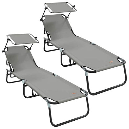 Opvouwbare zonnebed 2 pcs Grijs 190 x 57 x 81 cm oxford