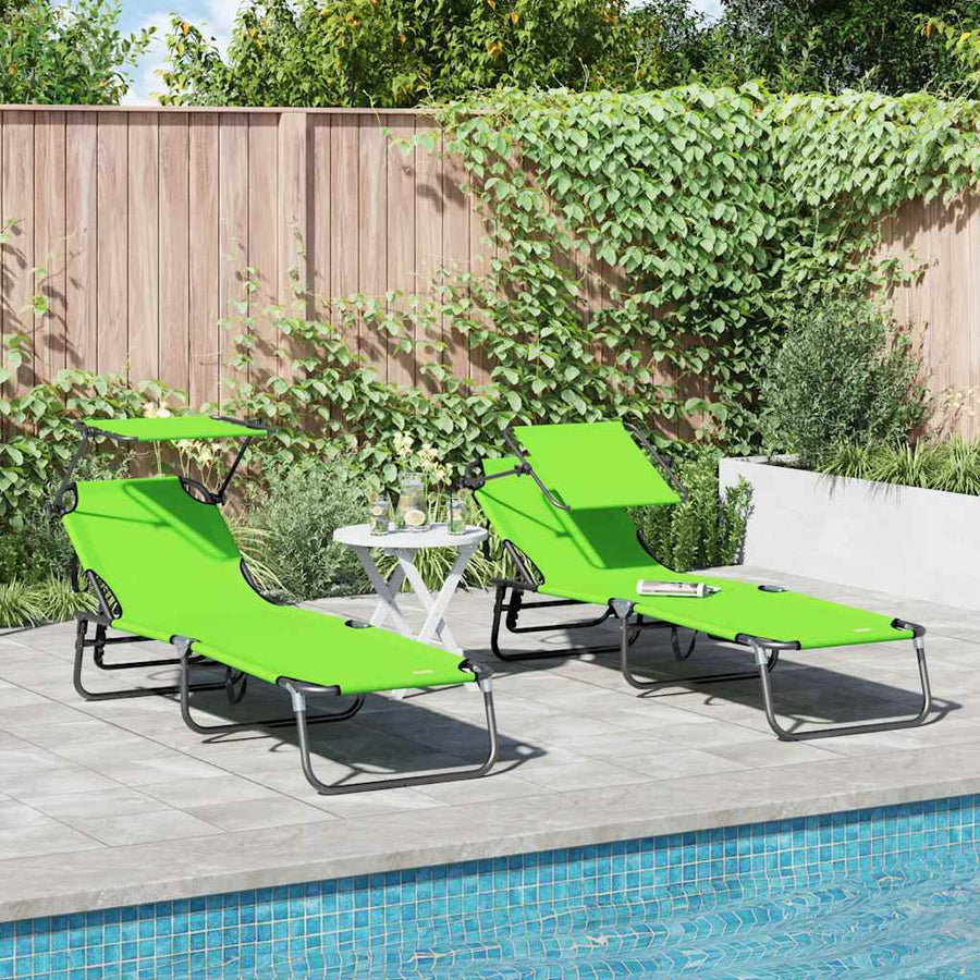 Opvouwbare zonnebed 2 pcs Groen 190 x 57 x 81 cm oxford