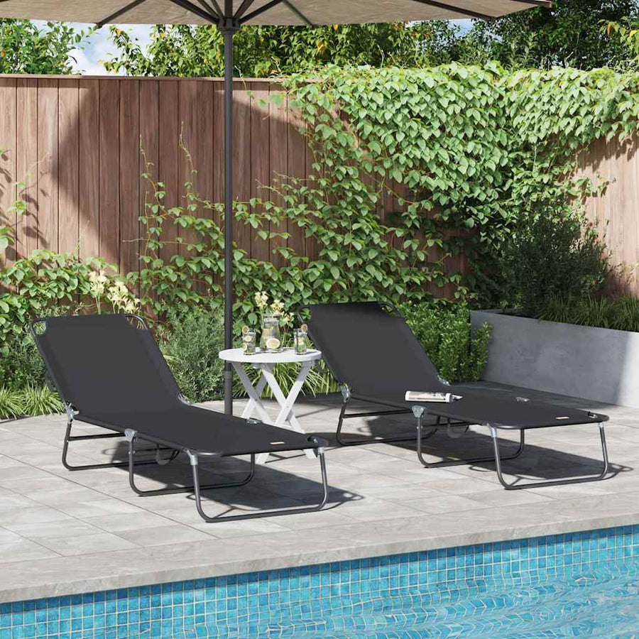 Opvouwbare zonnebed 2 pcs Zwart 188 x 57 x 86,5 cm Polyester