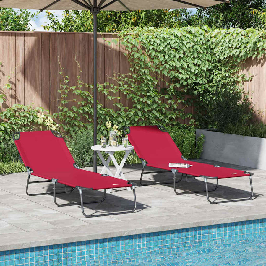 Opvouwbare zonnebed 2 pcs Rood 188 x 57 x 86,5 cm Polyester