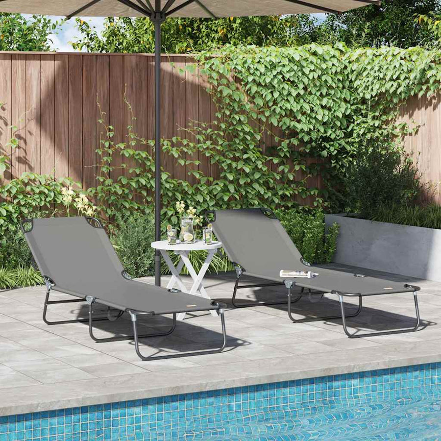 Opvouwbare zonnebed 2 pcs Grijs 188 x 57 x 86,5 cm Polyester