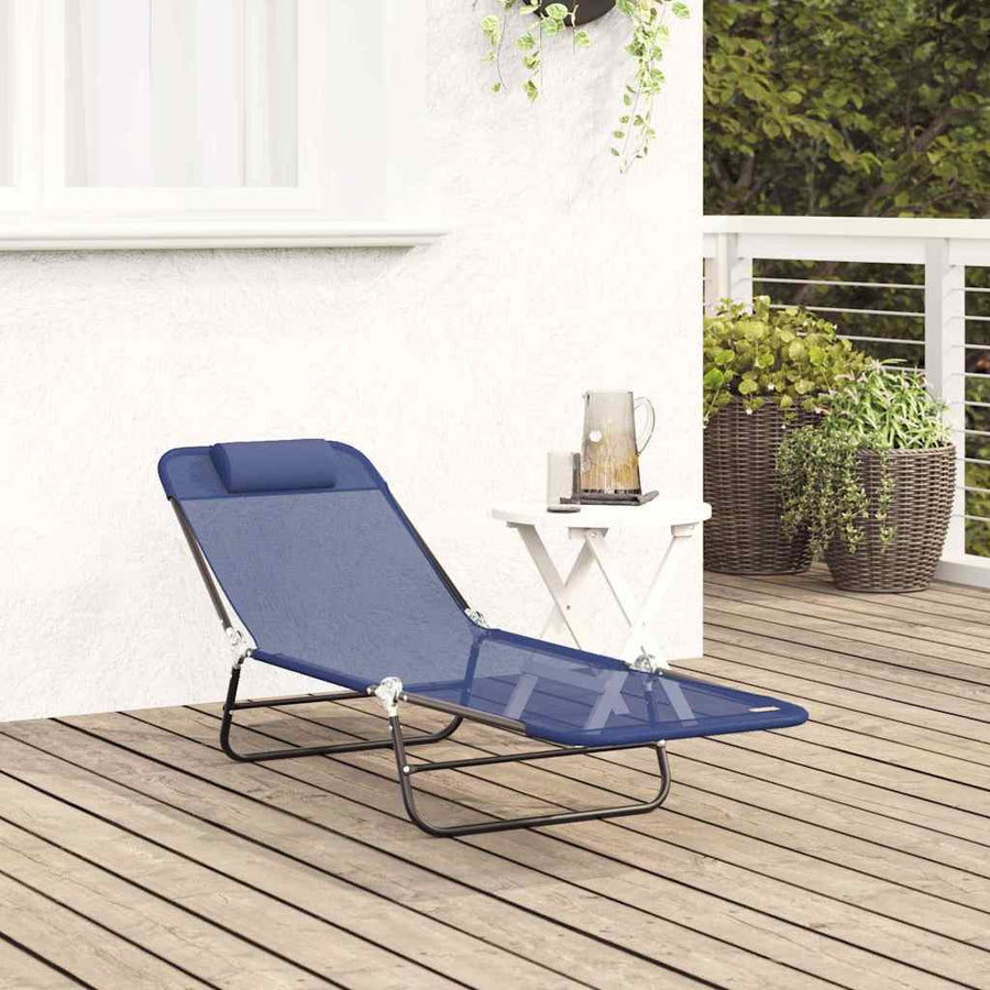 Opvouwbare zonnebed Marineblauw 182 x 55 x 85,5 cm Textileen