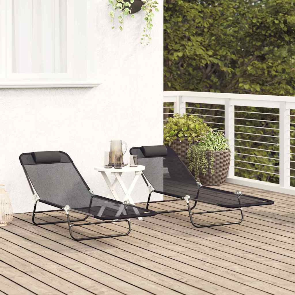 Opvouwbare zonnebed 2 pcs Zwart 182 x 55 x 85,5 cm Textileen