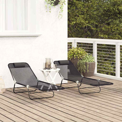 Opvouwbare zonnebed 2 pcs Zwart 182 x 55 x 85,5 cm Textileen