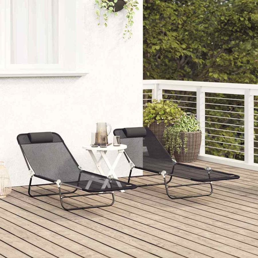 Opvouwbare zonnebed 2 pcs Zwart 182 x 55 x 85,5 cm Textileen