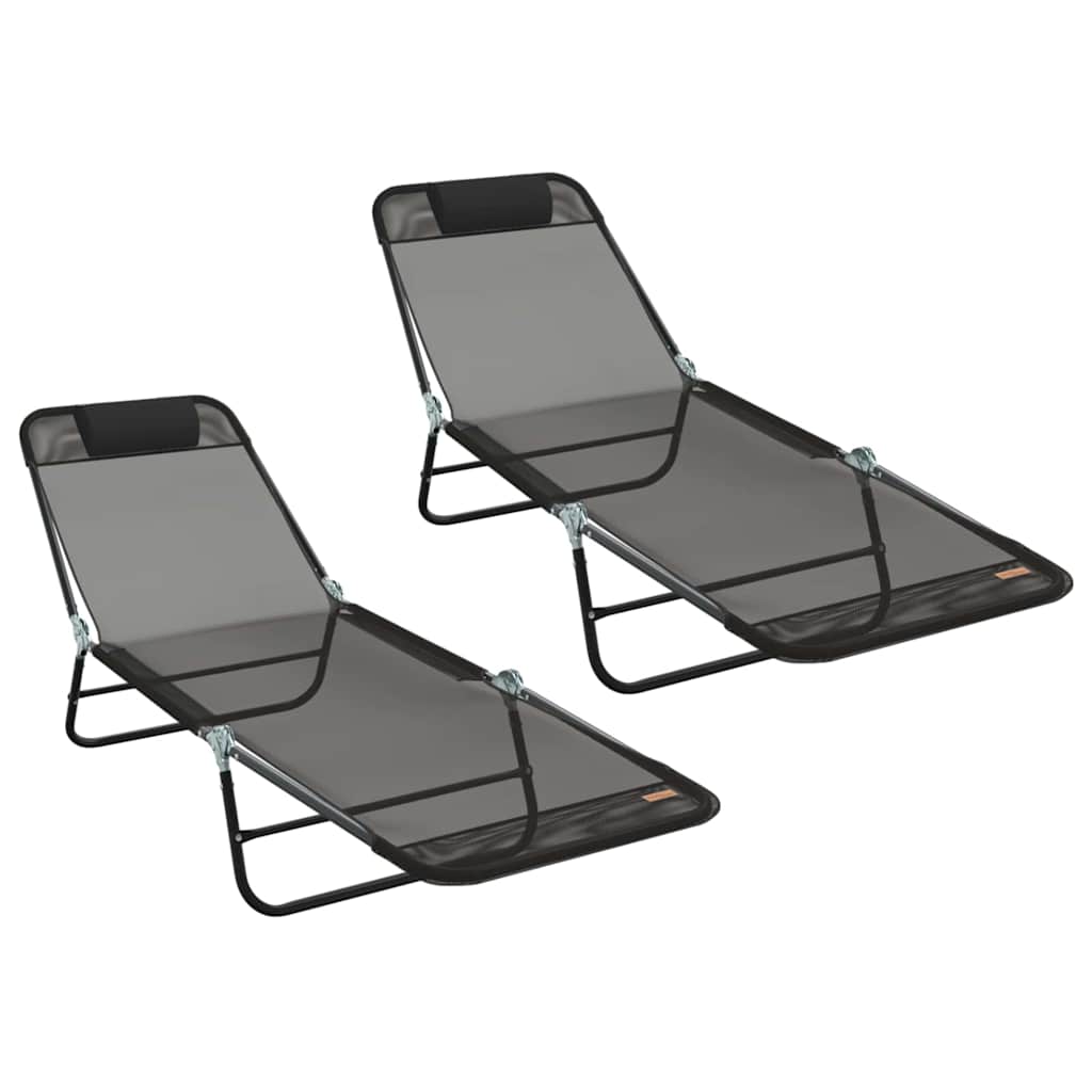 Opvouwbare zonnebed 2 pcs Zwart 182 x 55 x 85,5 cm Textileen