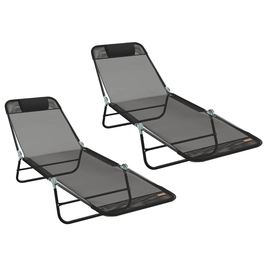 Opvouwbare zonnebed 2 pcs Zwart 182 x 55 x 85,5 cm Textileen