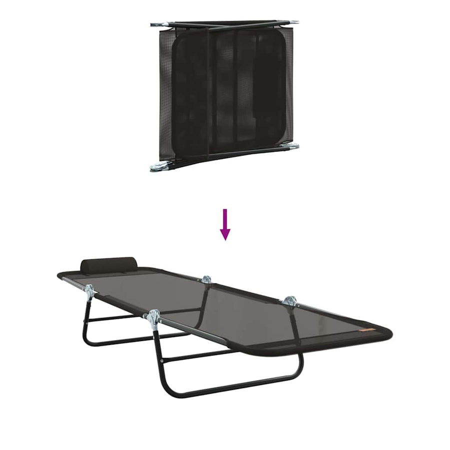 Opvouwbare zonnebed 2 pcs Zwart 182 x 55 x 85,5 cm Textileen