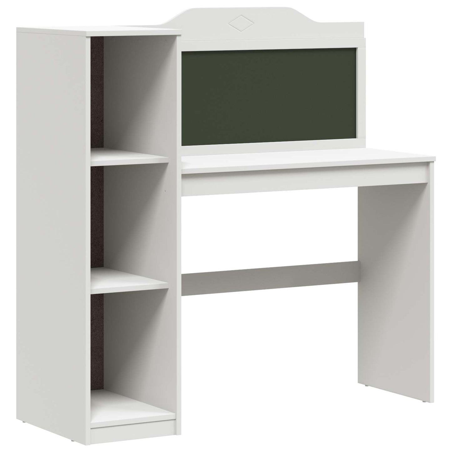 Bureau met open opbergruimte en schoolbord met plank ROROS Wit