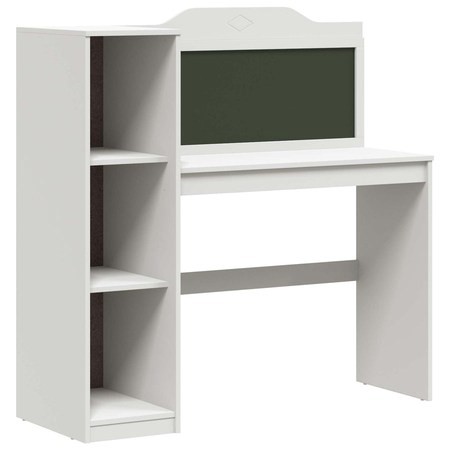 Bureau met open opbergruimte en schoolbord met plank ROROS Wit