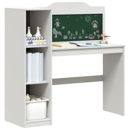 Bureau met open opbergruimte en schoolbord met plank ROROS Wit