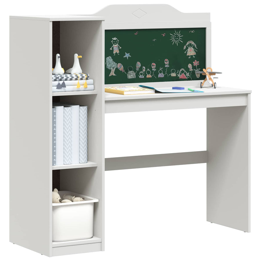 Bureau met open opbergruimte en schoolbord met plank ROROS Wit