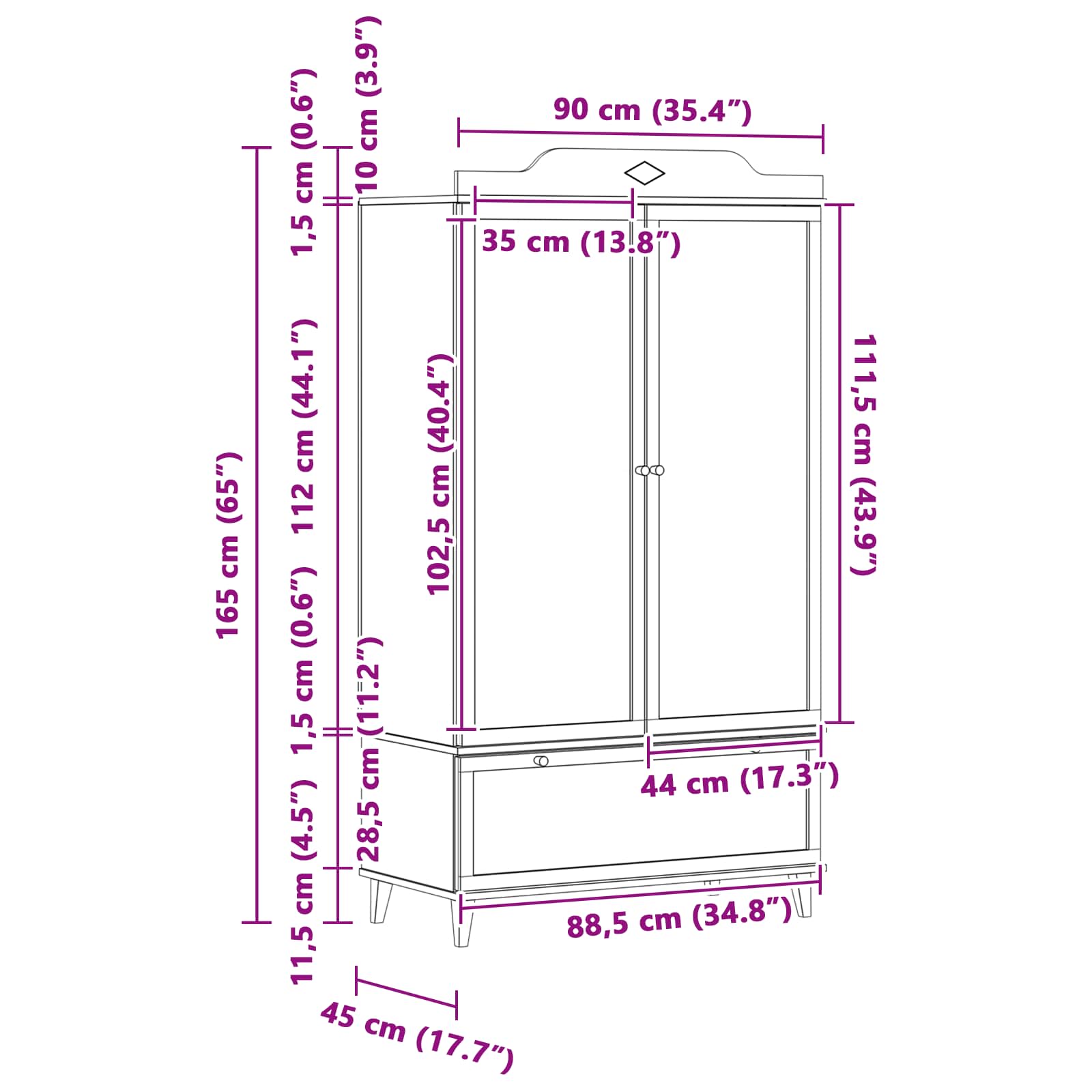 Krijtbord Kast met lade ROROS Wit 90 x 45 x 165 cm Bewerkt hout