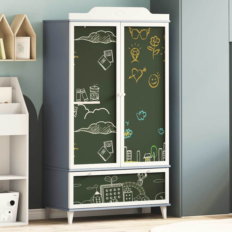 Krijtbord Kast Roros En Wit 90 X 45 X 165 Cm Bewerkt Hout Grijs