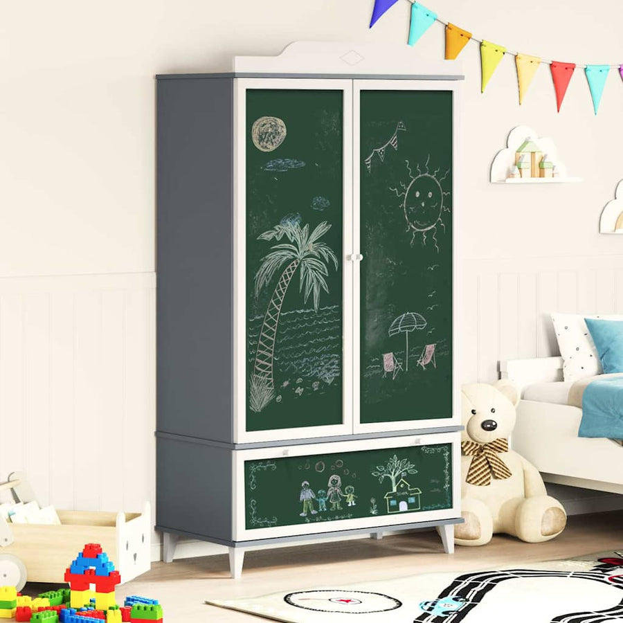 Krijtbord Kast Roros En Wit 90 X 45 X 165 Cm Bewerkt Hout Grijs