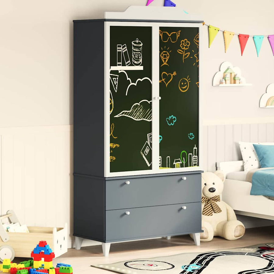 Krijtbord Kast Roros En Wit 90 X 45 X 180 Cm Bewerkt Hout Grijs