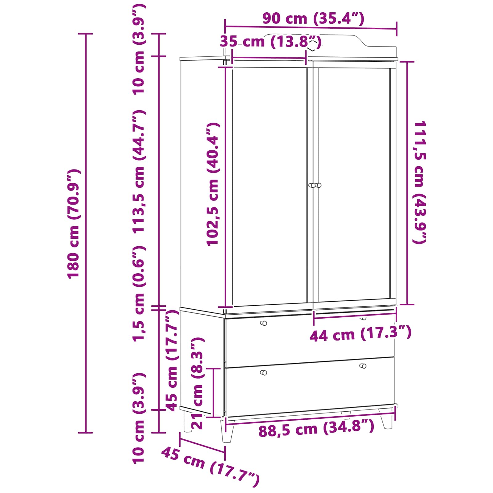 Krijtbord Kast Roros En Wit 90 X 45 X 180 Cm Bewerkt Hout Grijs