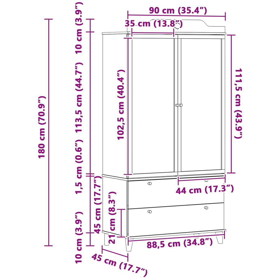 Krijtbord Kast Roros En Wit 90 X 45 X 180 Cm Bewerkt Hout Grijs