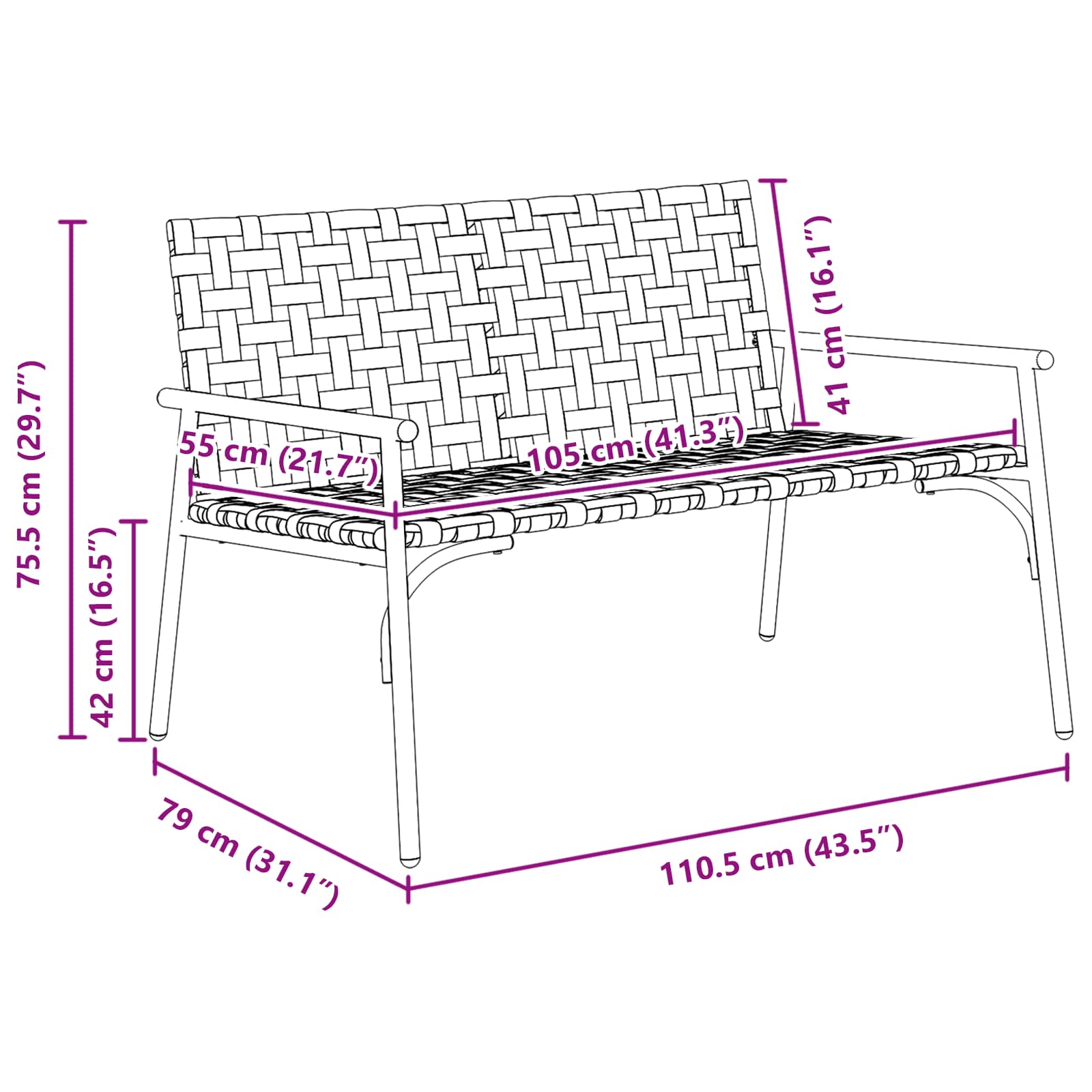 Tuinstoel Bruin 110,5 x 79 x 75,5 cm poly rattan