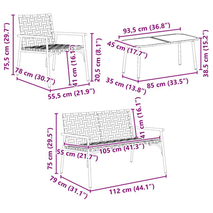Tuin eettafelset 4 pcs Bruin poly rattan