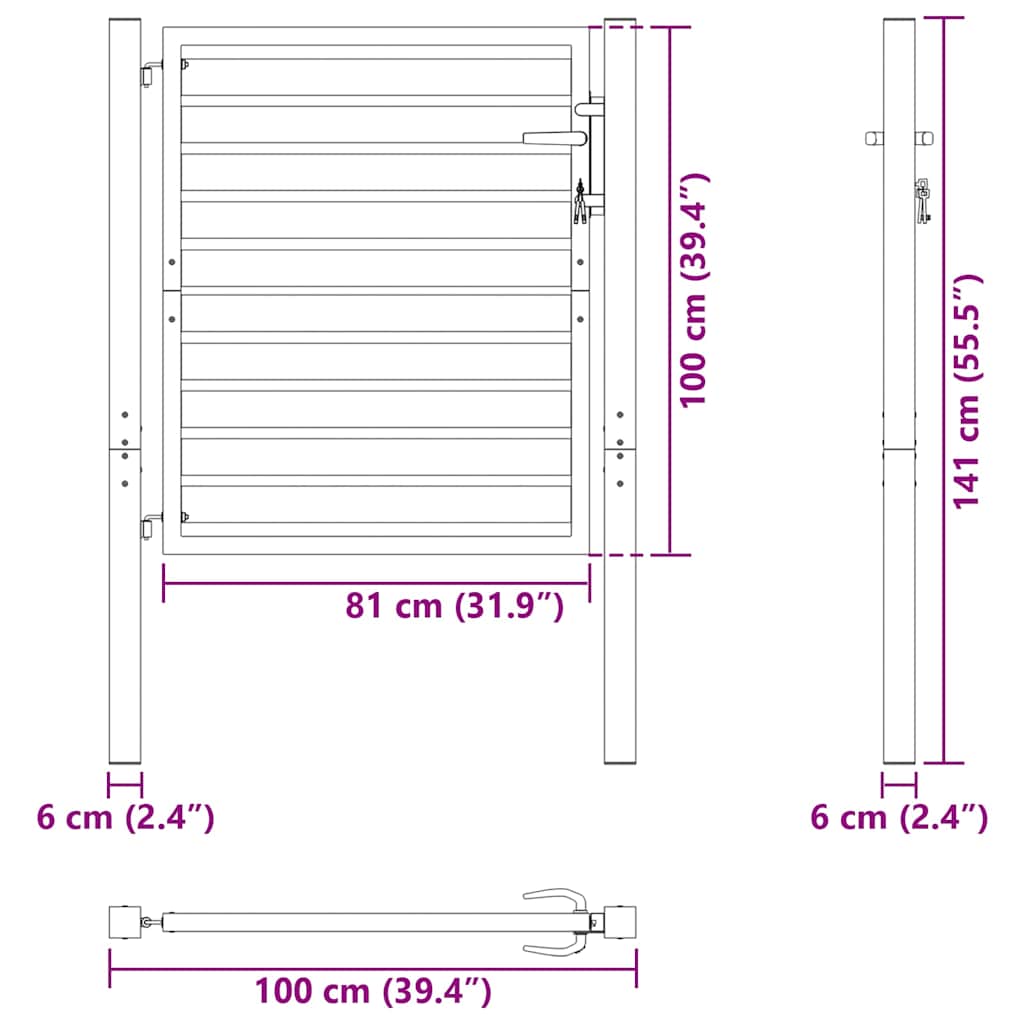 Tuinhek Afsluitbaar Aluminium Zwart 100 x 100 cm