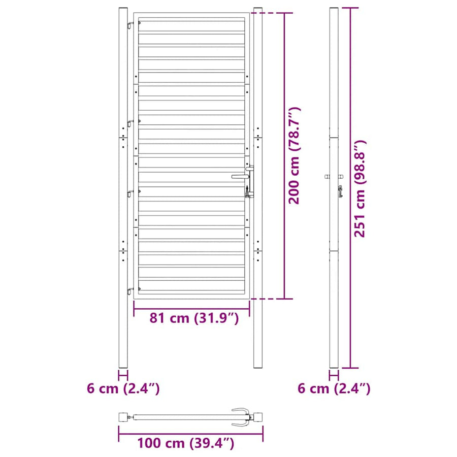 Tuinhek Afsluitbaar Aluminium Zwart 100 x 200 cm