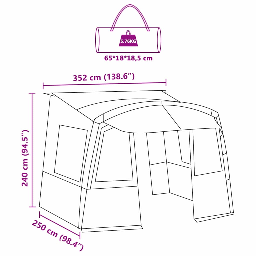 Achterkleptent voor Caravan met dak Groen 352 x 250 x 245 cm