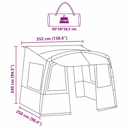 Achterkleptent voor Caravan met dak Groen 352 x 250 x 245 cm