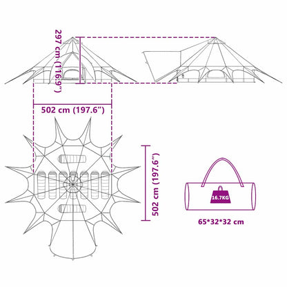 Teepee Tent met dak Blauw en Grijs 600 x 600 x 347 cm