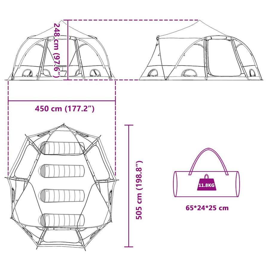 Koepeltent met dak Grijs en Oranje 505 x 450 x 248 cm