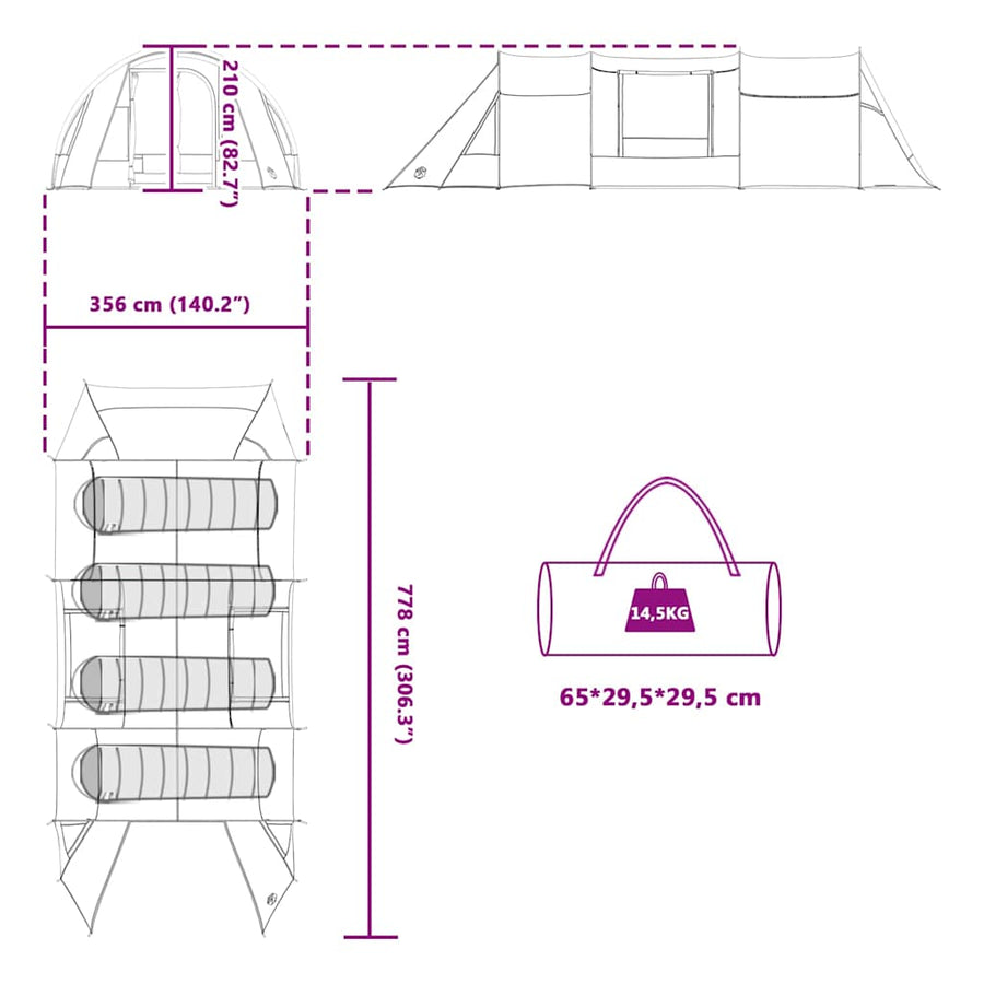 Tunneltent met dak Grijs en Oranje 778 x 356 x 210 cm