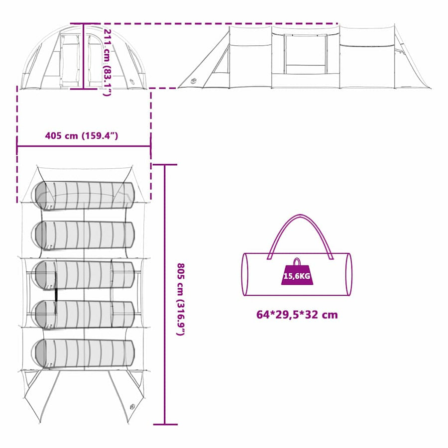 Tunneltent met dak Grijs en Oranje 778 x 356 x 210 cm