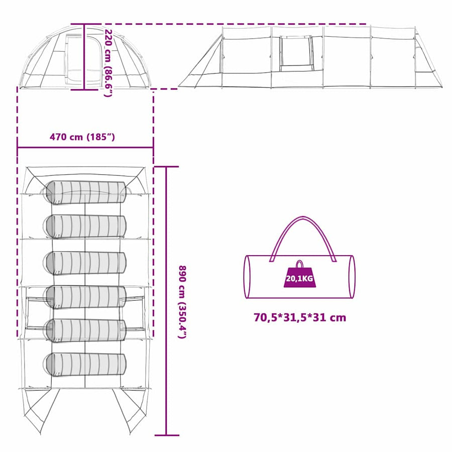 Tunneltent met dak met opslag Groen en Wit 778 x 356 x 210 cm