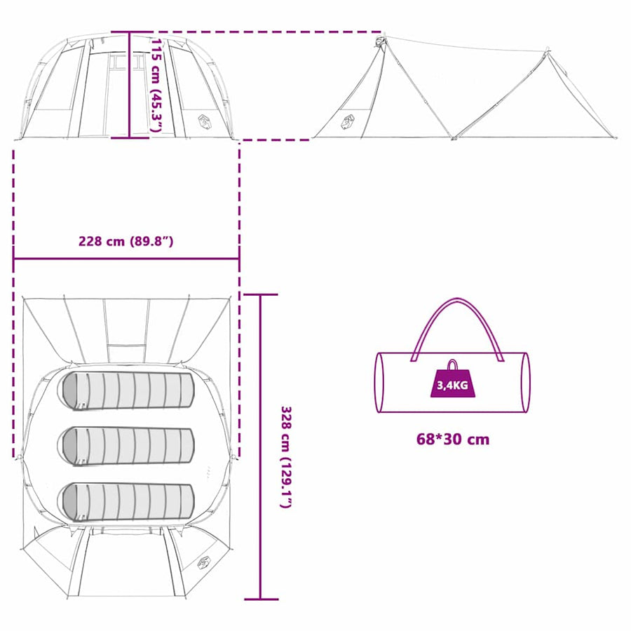 Tunneltent met dak met opslag Blauw en Grijs 328 x 228 x 115 cm