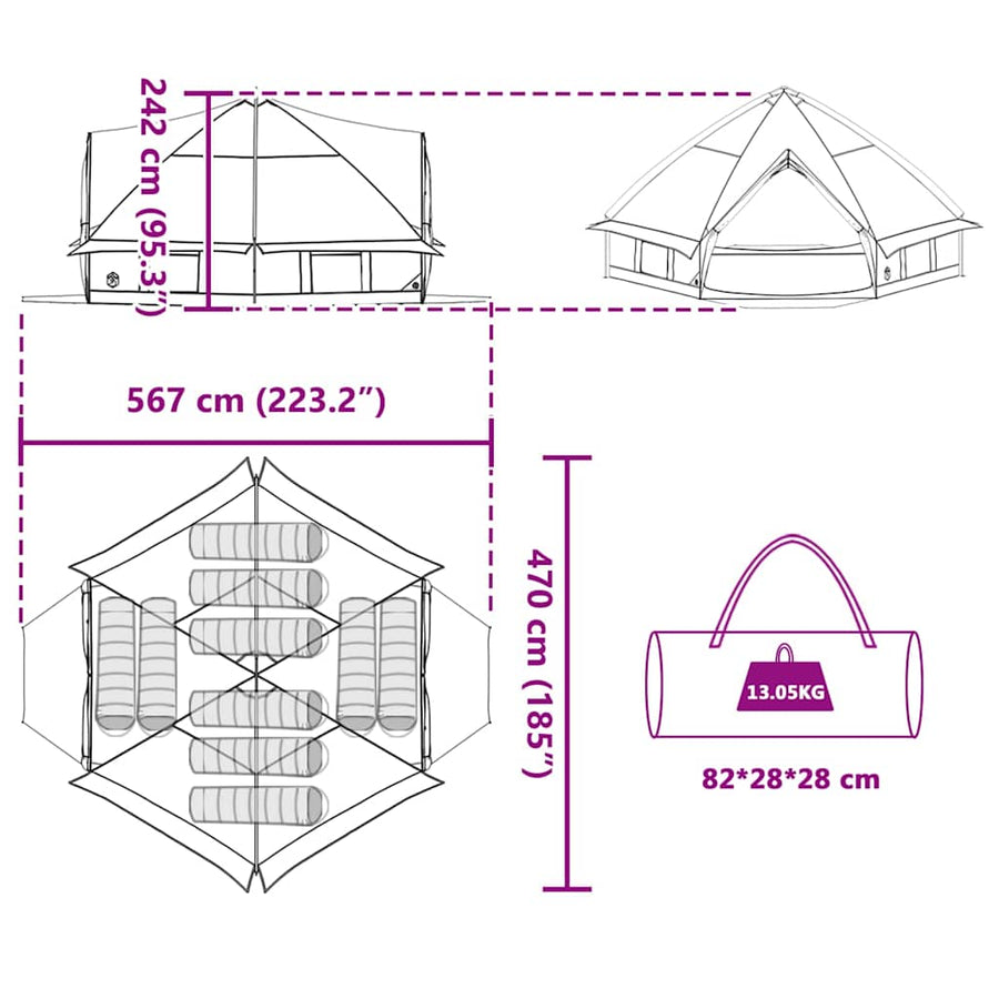 Teepee Tent met dak Blauw en Grijs 490 x 410 x 210 cm