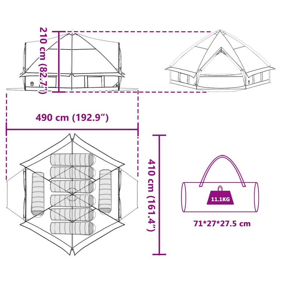 Teepee Tent met dak Grijs en Oranje 490 x 410 x 210 cm