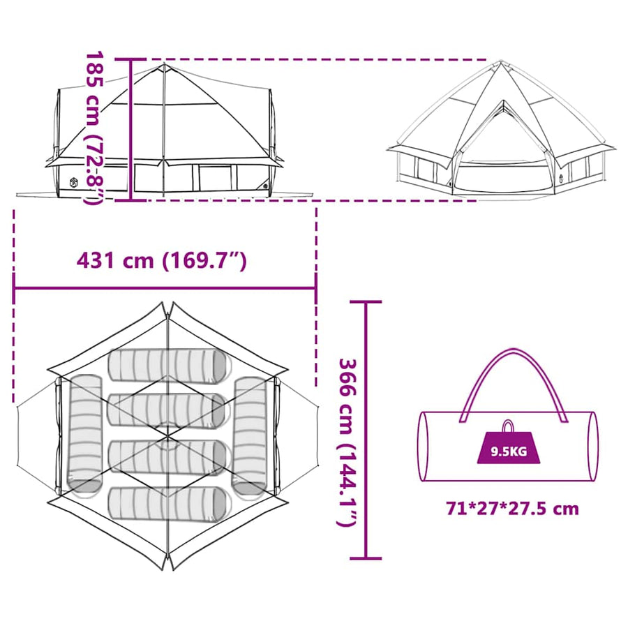 Teepee Tent met dak Grijs en Oranje 490 x 410 x 210 cm