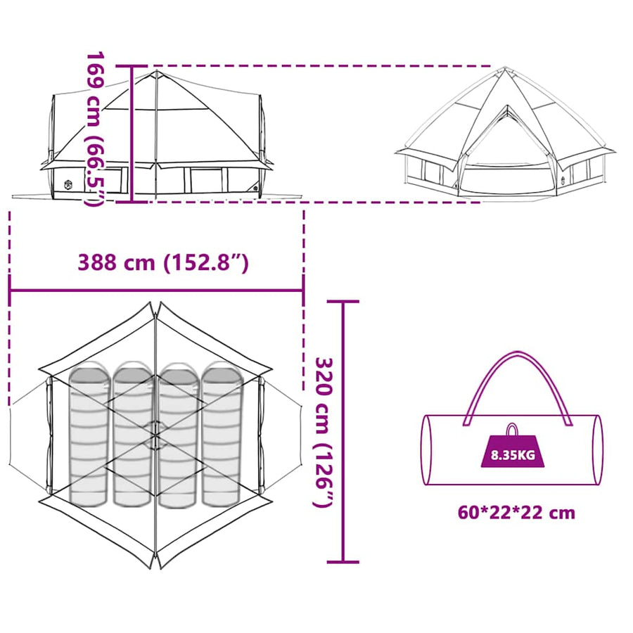 Teepee Tent met dak Grijs en Oranje 490 x 410 x 210 cm