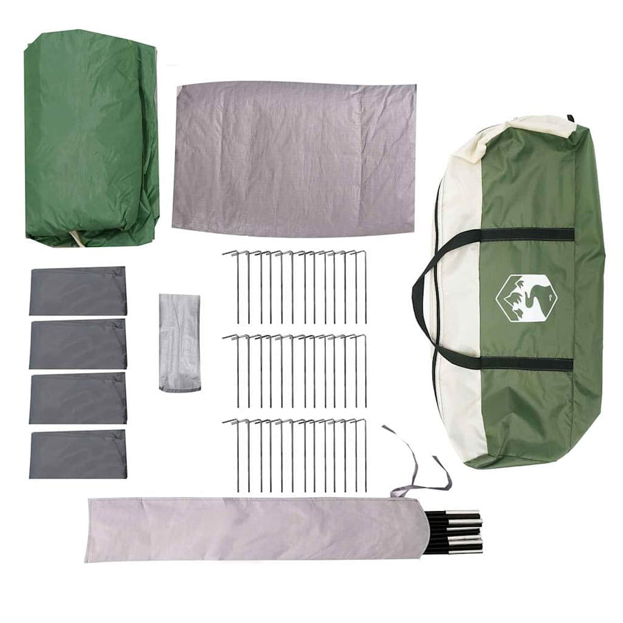 Gezinstent met dak met opslag Groen en Wit 745 x 700 x 217 cm