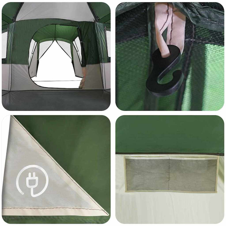 Gezinstent met dak met opslag Groen en Wit 745 x 700 x 217 cm