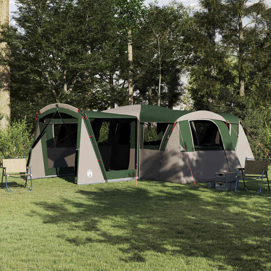 Gezinstent met dak met opslag Groen en Wit 745 x 700 x 217 cm